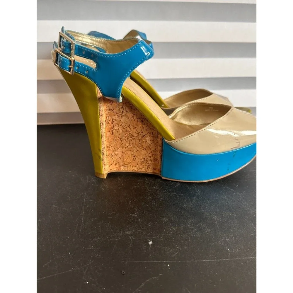 Levity Blue Green Platform Sandals Size 9 Womens Shoes